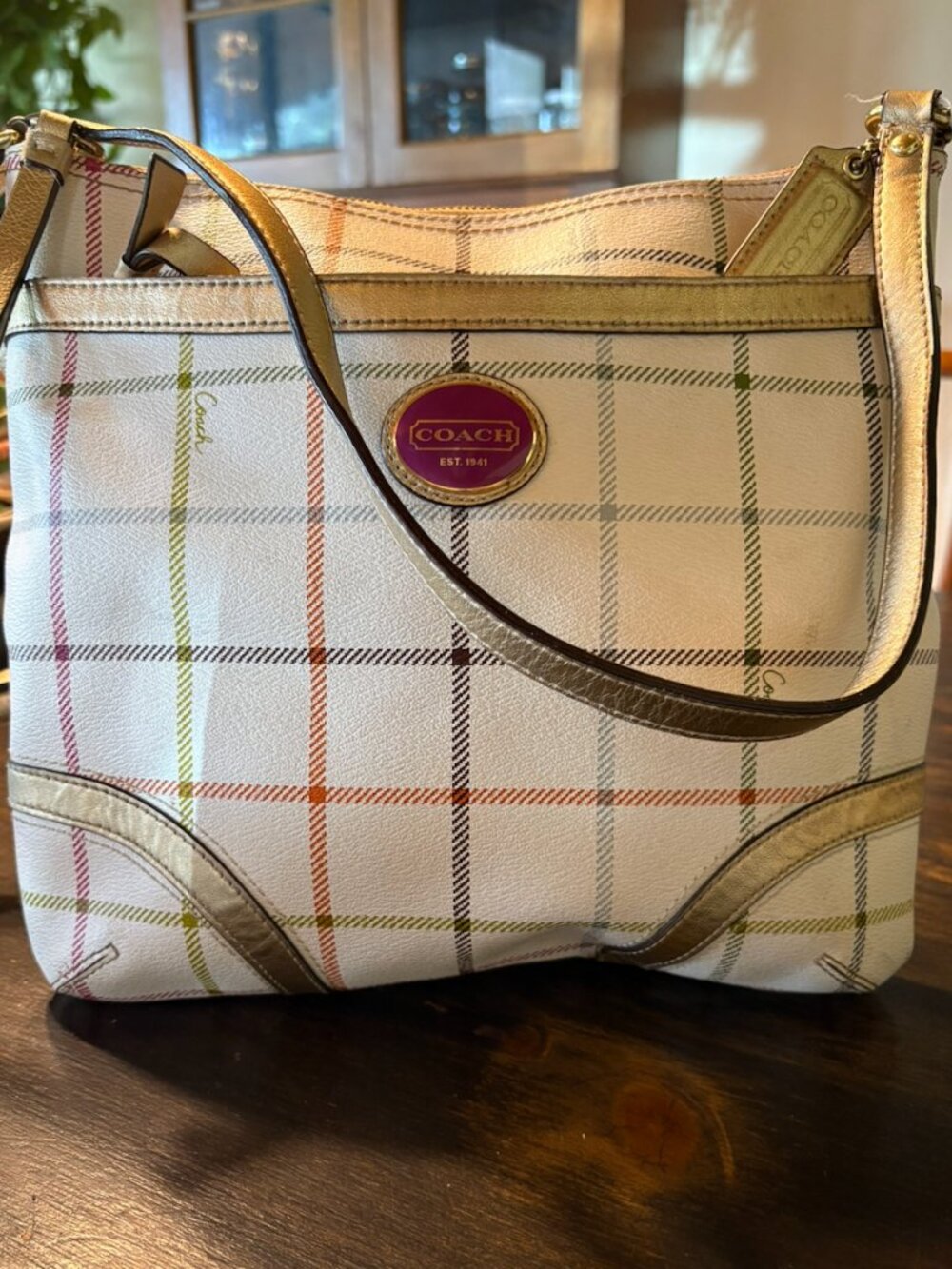 authentic Coach Peyton Tattersall File Crossbody Bag